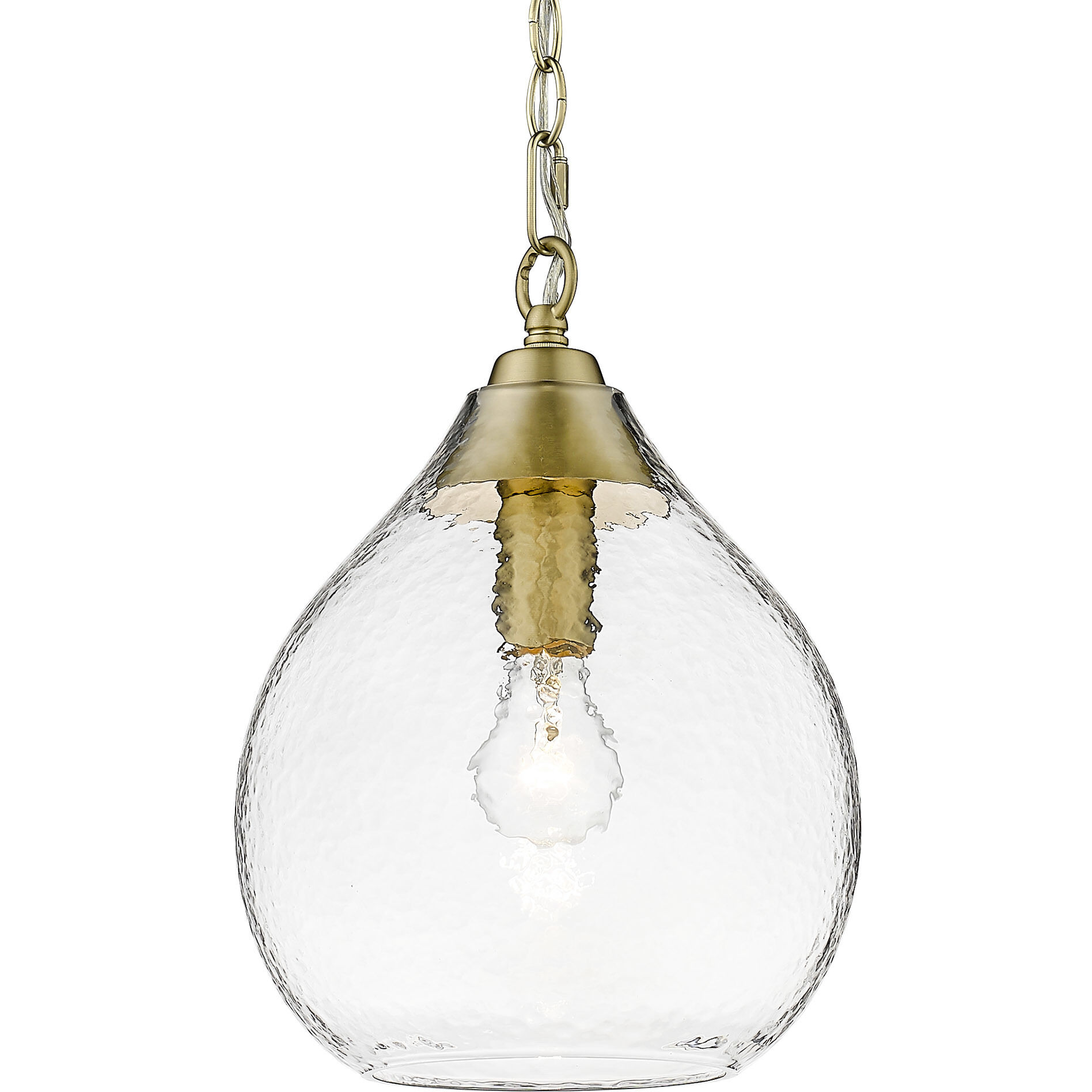 Ariella Pendant Ceiling Light in Brushed Champagne Brass, Clear Hammered, Small