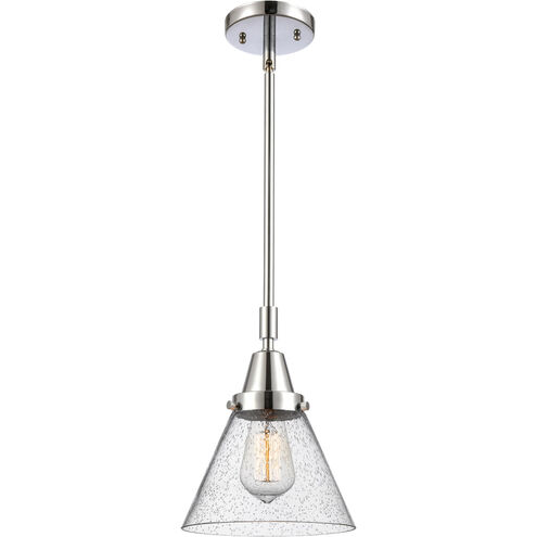 Franklin Restoration Large Cone LED 8 inch Polished Chrome Mini Pendant Ceiling Light in Seedy Glass