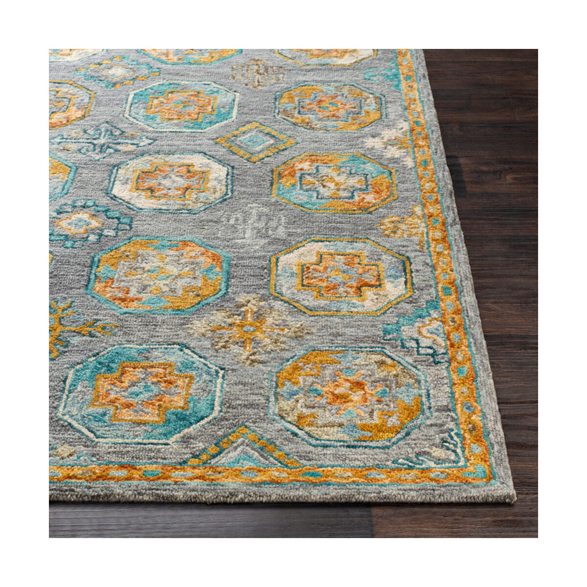 Bonifate 90 X 60 inch Teal/Charcoal/Wheat/Camel/Dark Brown Rugs, Rectangle