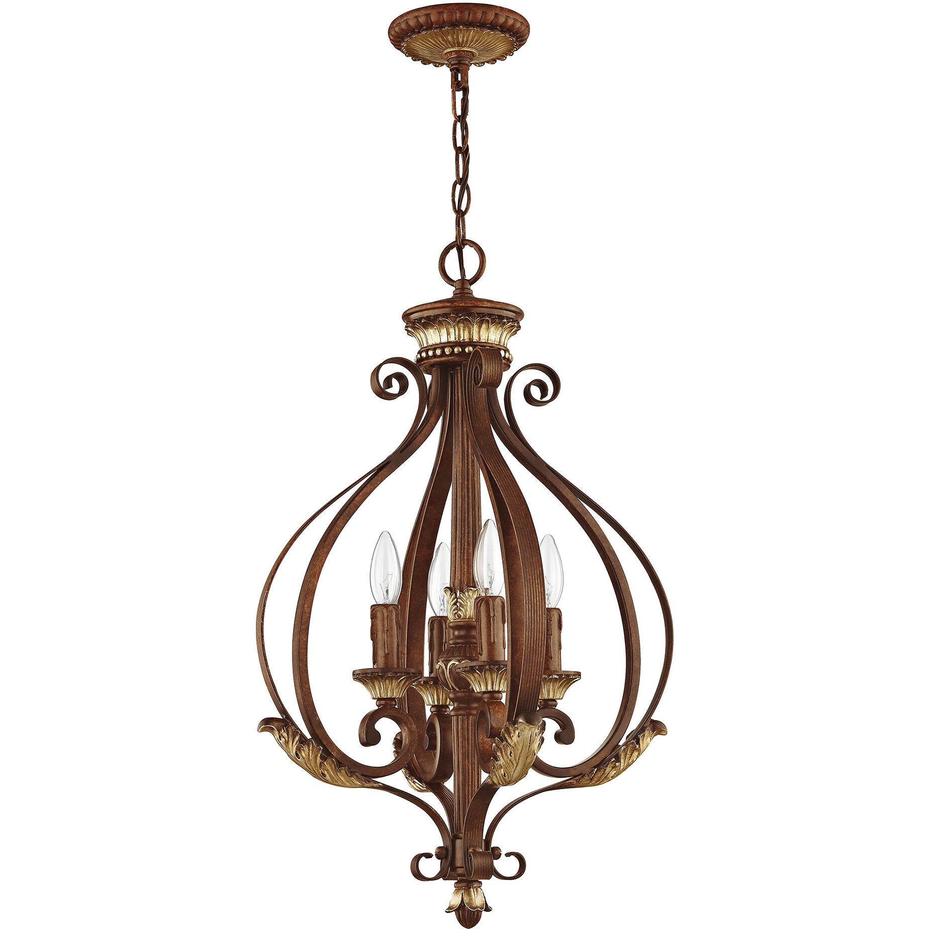 Villa Verona 4 Light 16 inch Verona Bronze with Aged Gold Leaf Accents Foyer Ceiling Light
