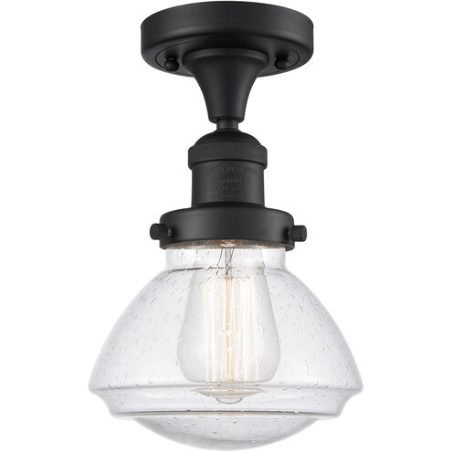 Franklin Restoration Olean 1 Light 7 inch Matte Black Semi-Flush Mount Ceiling Light in Seedy Glass, Franklin Restoration