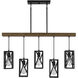 Industrial 5 Light 38 inch Wood with Black Linear Chandelier Ceiling Light