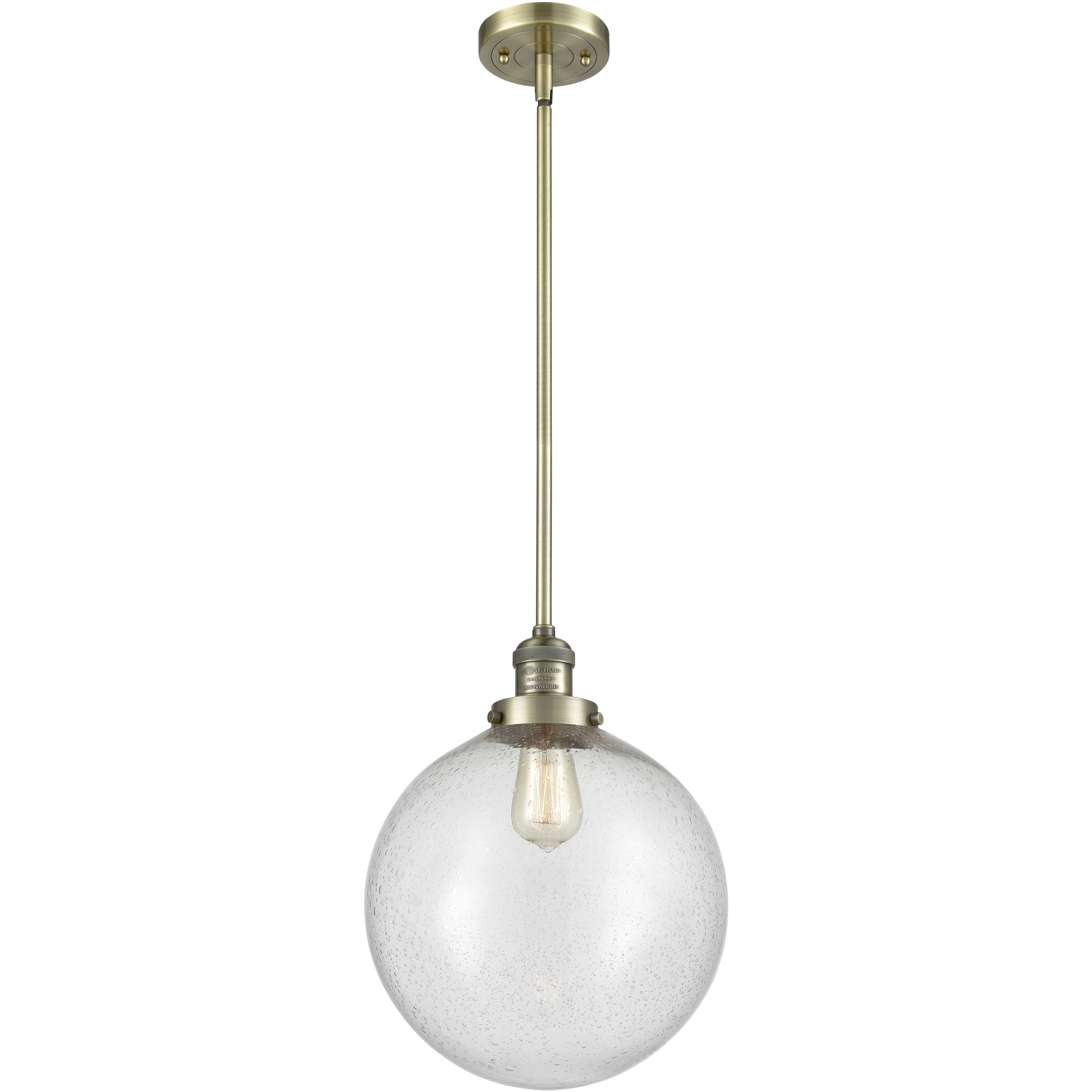 Franklin Restoration Beacon 1 Light 12 inch Antique Brass Mini Pendant Ceiling Light in Incandescent, Seedy, Franklin Restoration