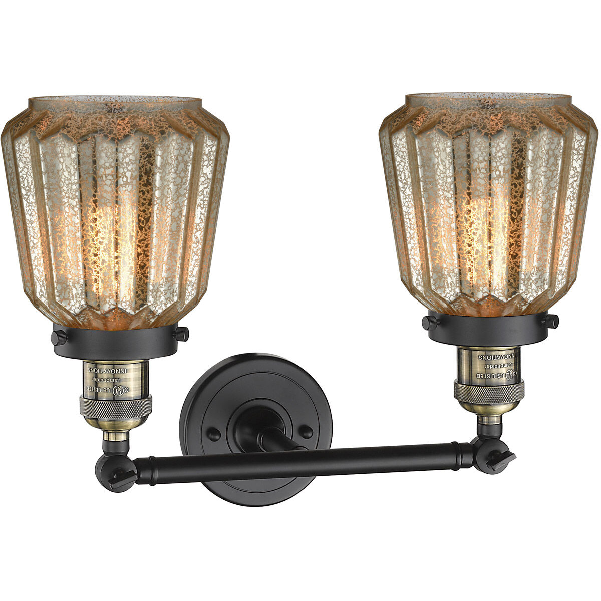 Franklin Restoration Chatham LED 16 inch Black Antique Brass Bath Vanity Light Wall Light in Mercury Glass, Franklin Restoration