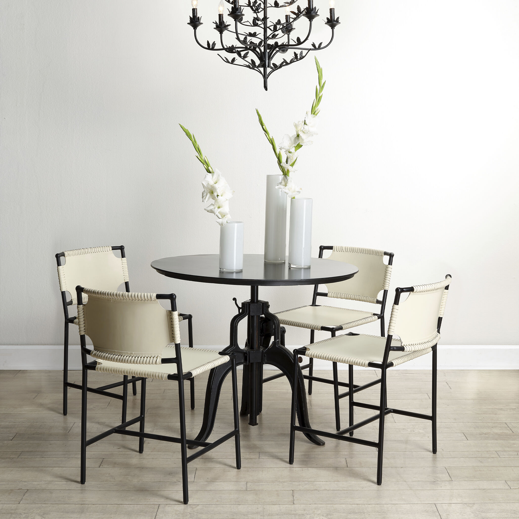 Leather and iron dining chairs hot sale