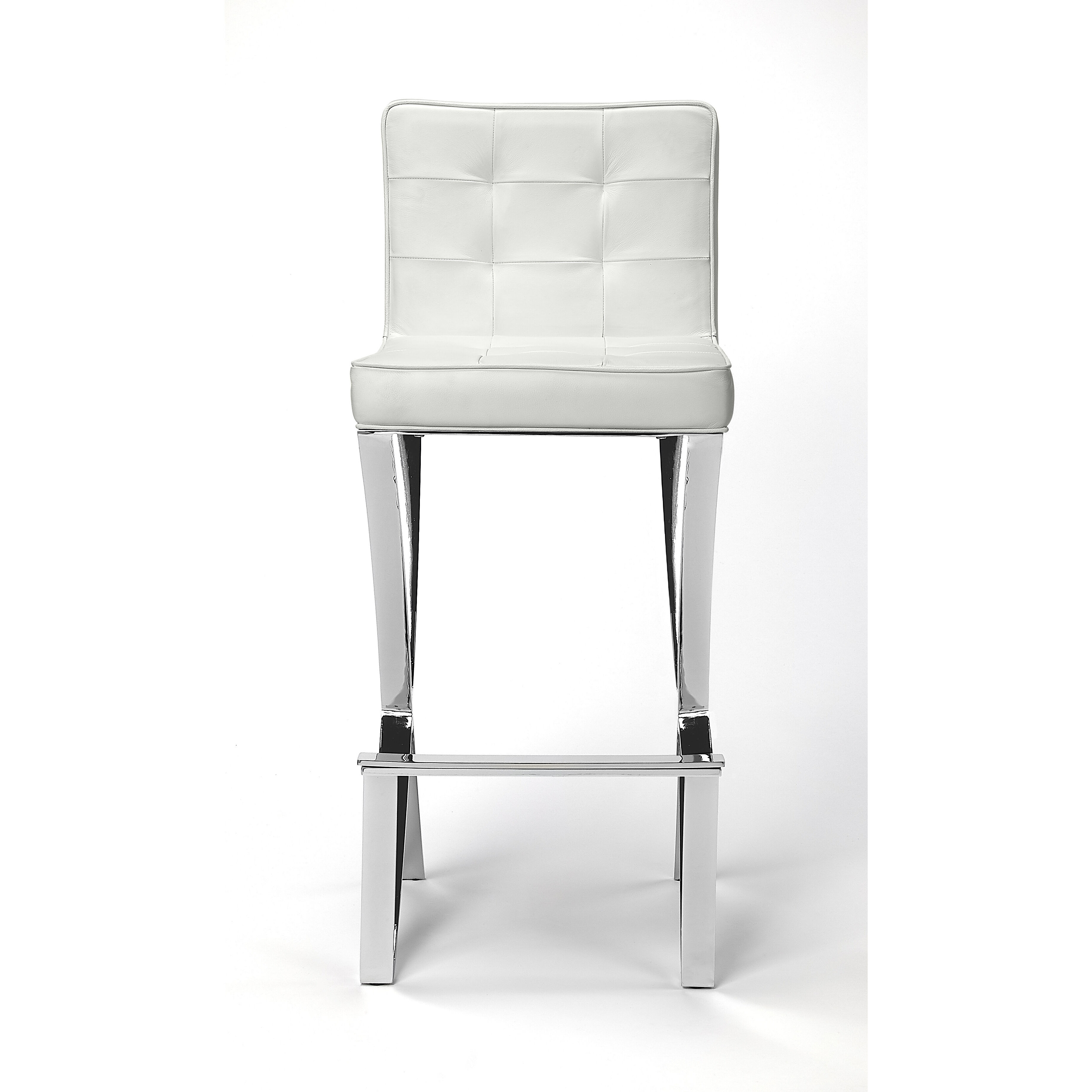Butler Loft Darcy Chrome Plated Faux Leather 41 inch White Leather Barstool