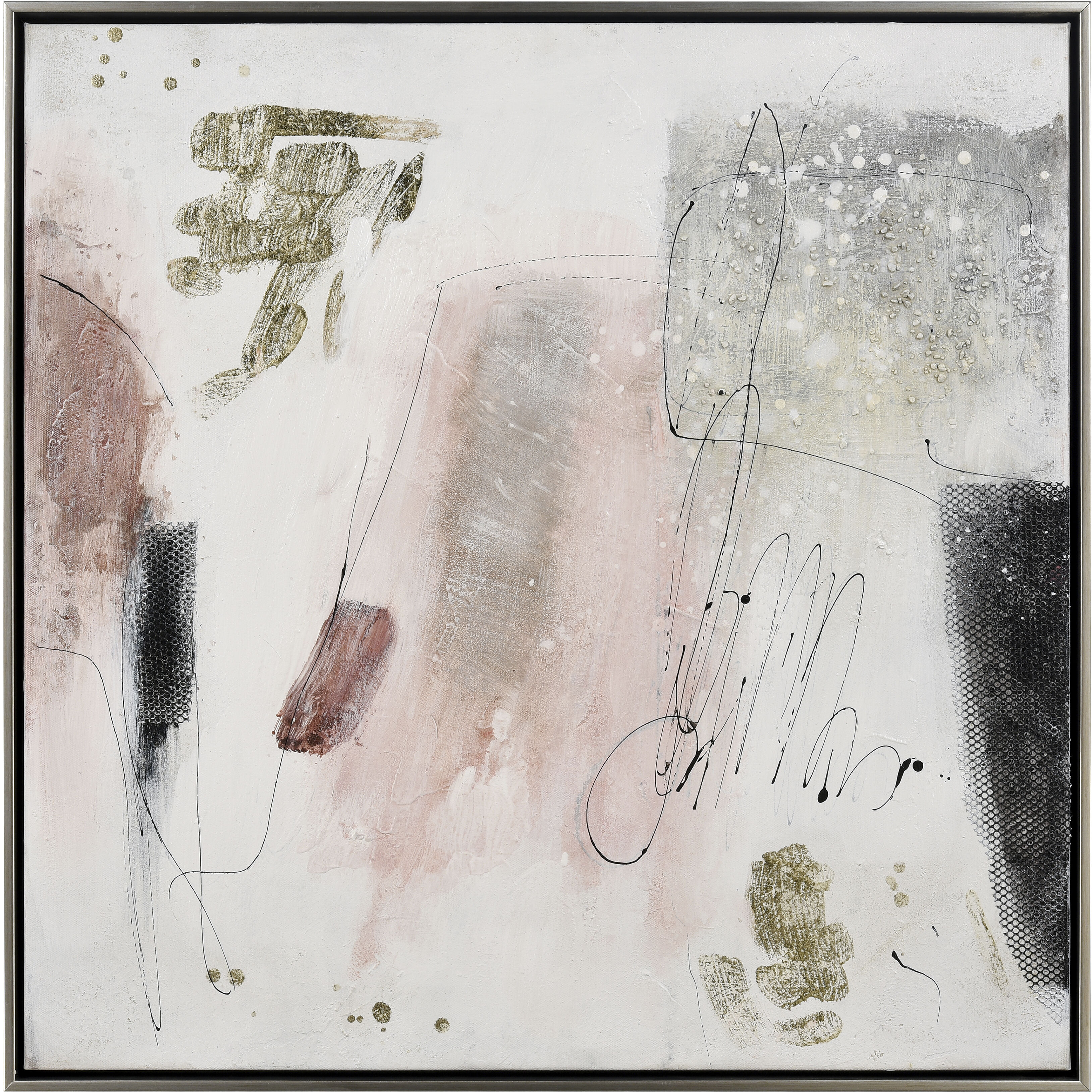 Modern Blush II White with Light Pink and Champagne Silver Framed Wall Art