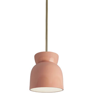 Radiance Collection LED 8 inch Gloss Blush with Antique Brass Pendant Ceiling Light