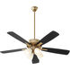 Ovation 52 inch Aged Brass with Matte Black/Walnut Blades Ceiling Fan in 4 Light Satin Opal Glass Shades