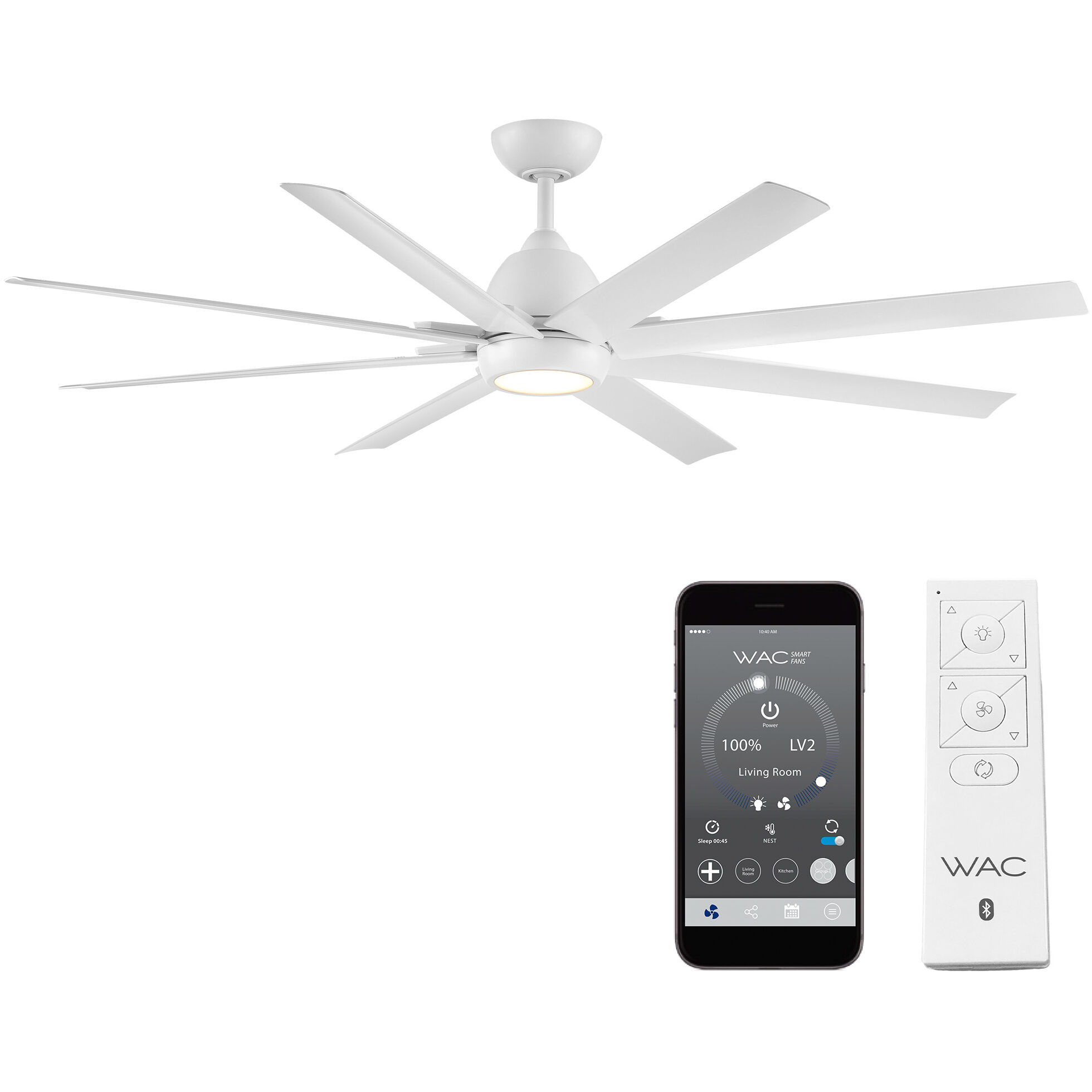 Mocha XL 66 inch Matte White Downrod Ceiling Fans, Smart Fan