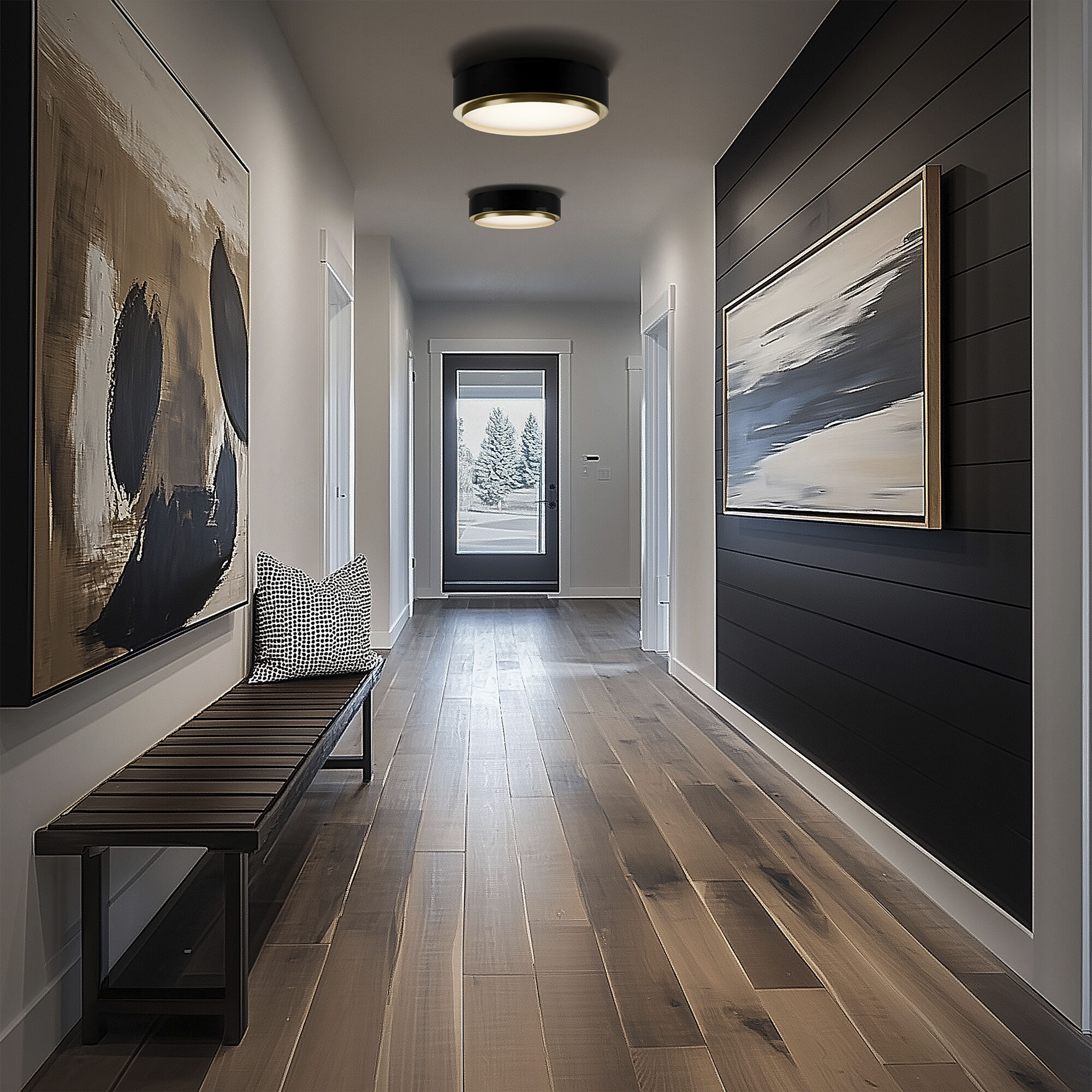 Salvo LED 12 inch White and Aged Brass Flush Mount Ceiling Light in 3000K, White/Aged Brass, dweLED