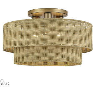 Weavington 3 Light 18 inch Antique Gold Leaf Semi Flush Mount Ceiling Light, Large