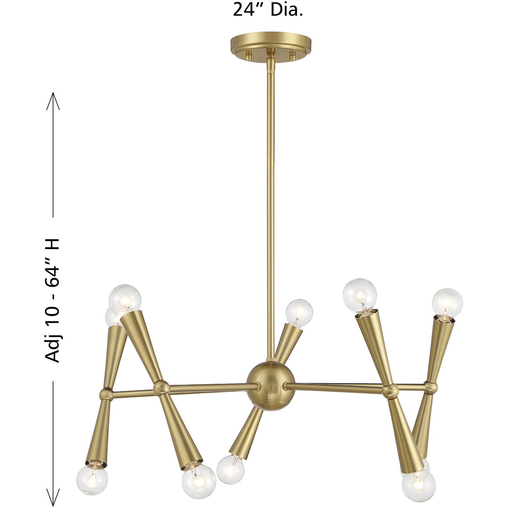 Contemporary 10 Light 24 inch Natural Brass Chandelier Ceiling Light