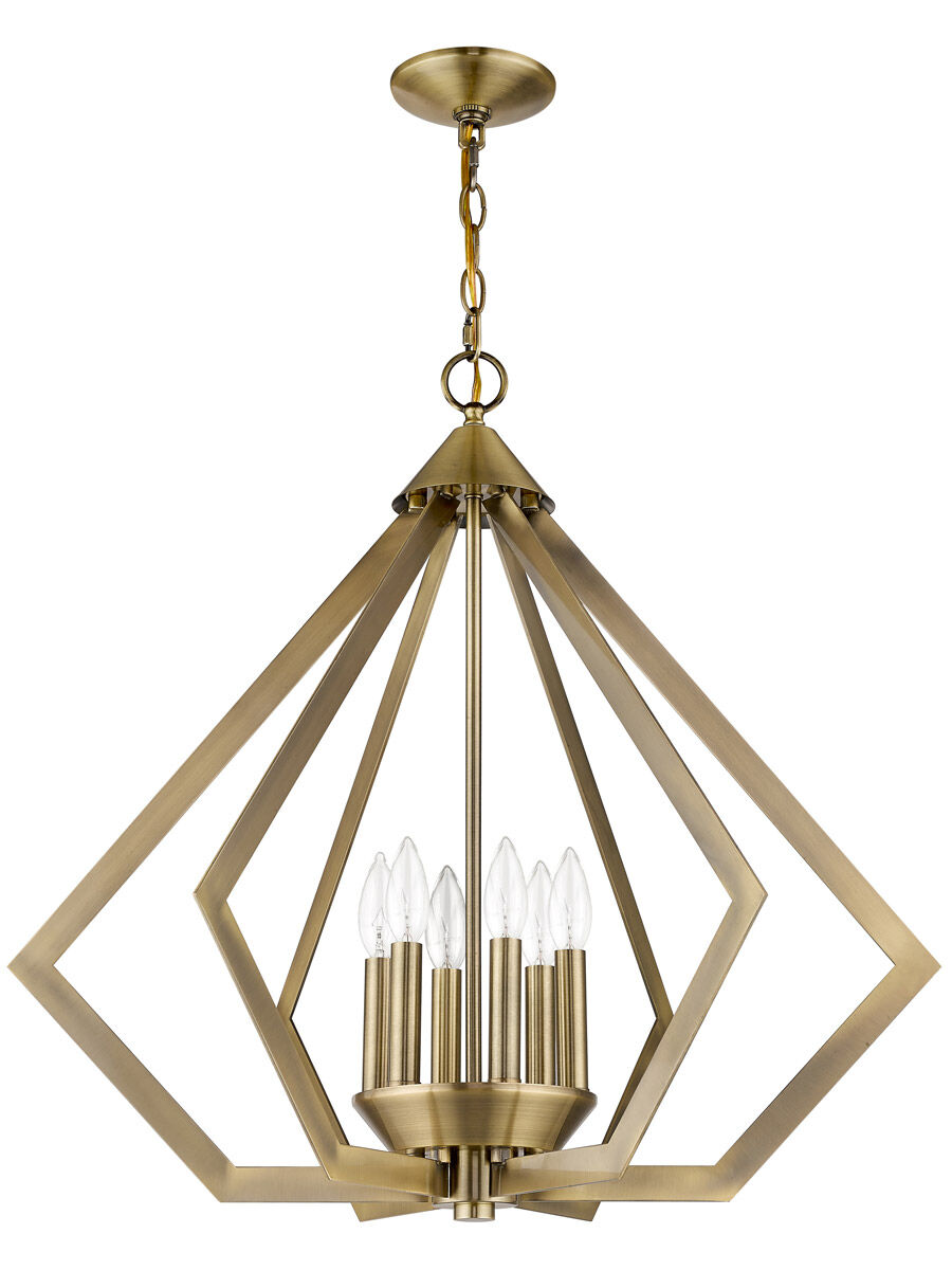 Prism 6 Light 26 inch Antique Brass Chandelier Ceiling Light