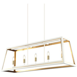 Rosalie 5 Light 45 inch White and Aged Gold Brass Pendant Ceiling Light