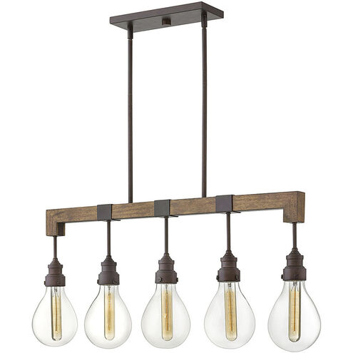 Denton 5 Light 36 inch Industrial Iron with Vintage Walnut Indoor Linear Chandelier Ceiling Light