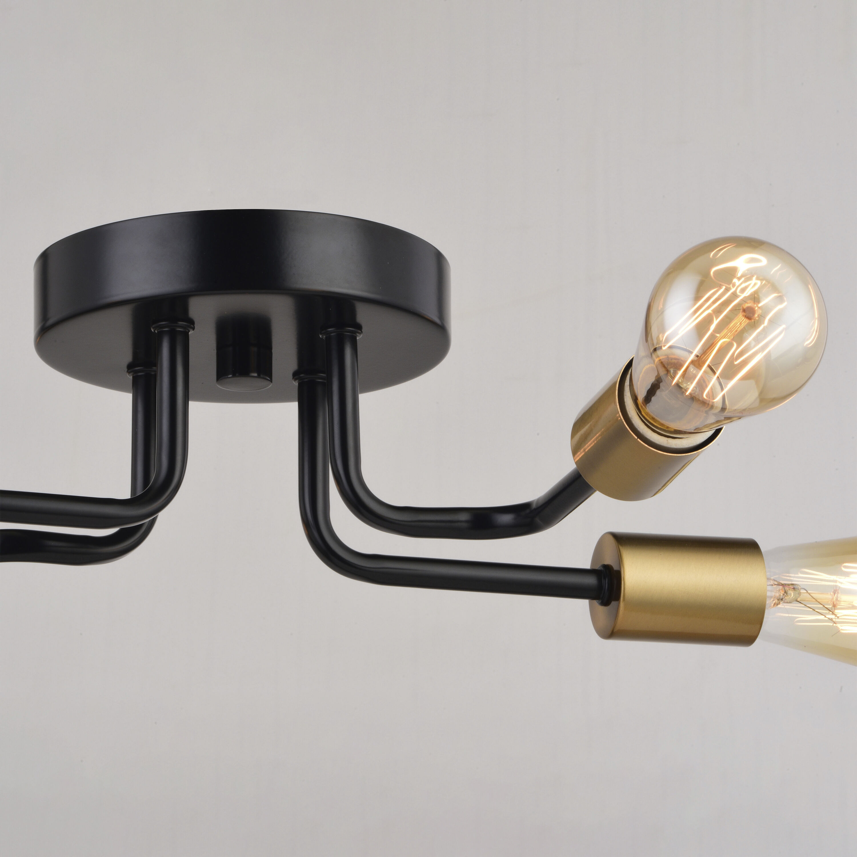 Rhine LED 15.75 inch Matte Black and Natural Brass Semi-Flush Mount Ceiling Light