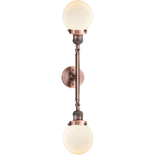 Franklin Restoration Beacon 2 Light 17 inch Antique Copper Bath Vanity Light Wall Light in Matte White Glass, Franklin Restoration