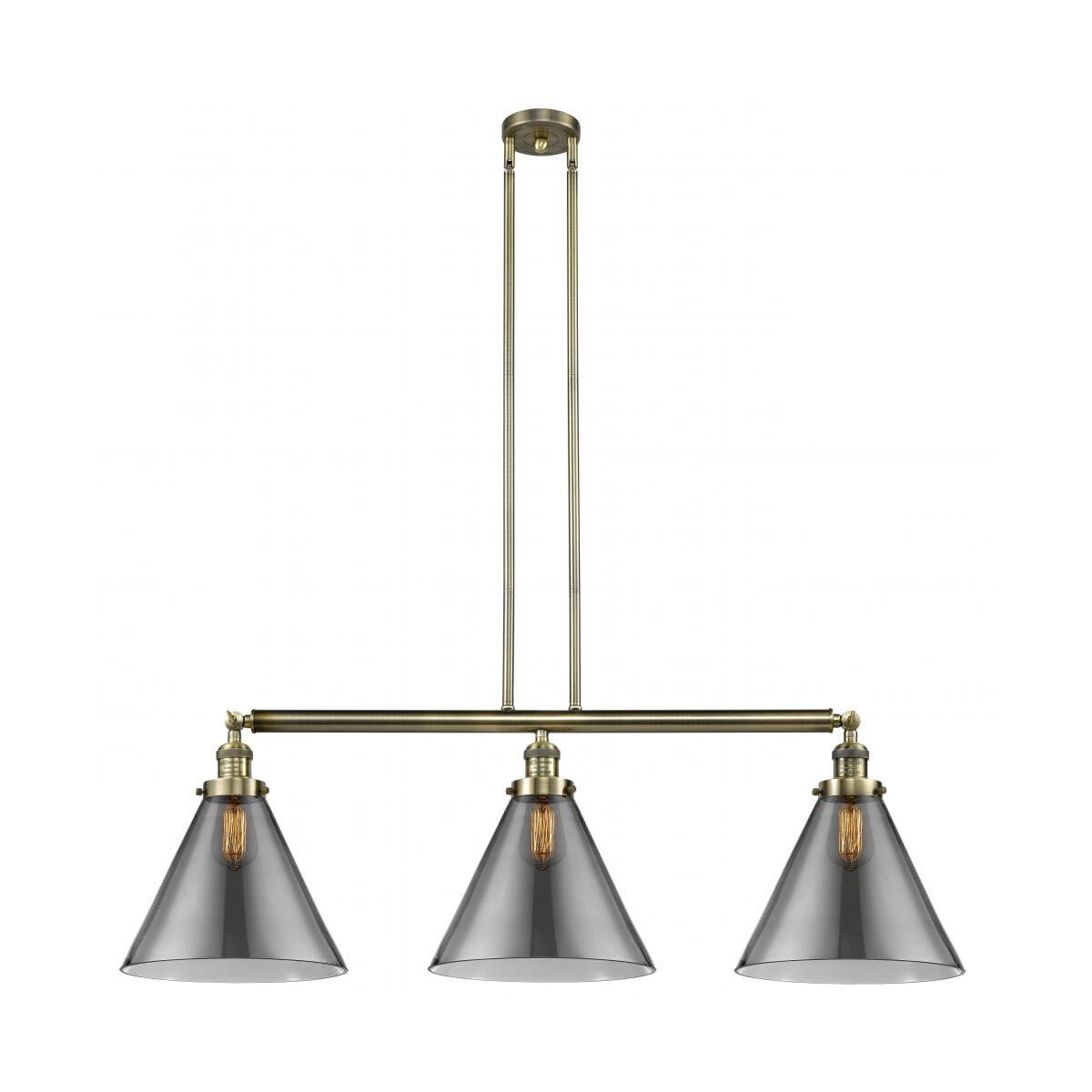 Franklin Restoration X-Large Cone 3 Light 44 inch Antique Brass Island Light Ceiling Light in Incandescent, Plated Smoke Glass, Franklin Restoration