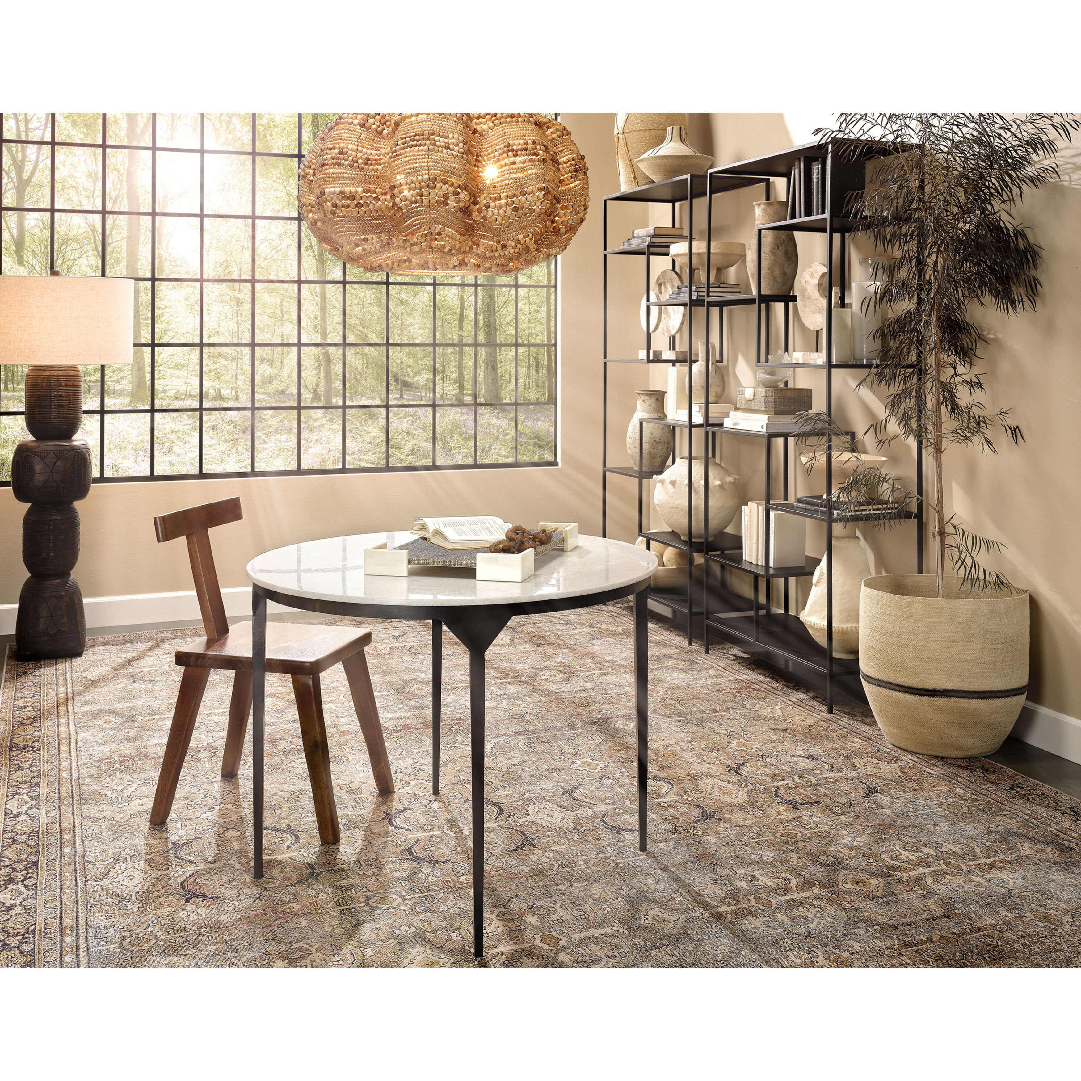 Dante 40 X 30 inch White Marble and Black Metal Dining Table