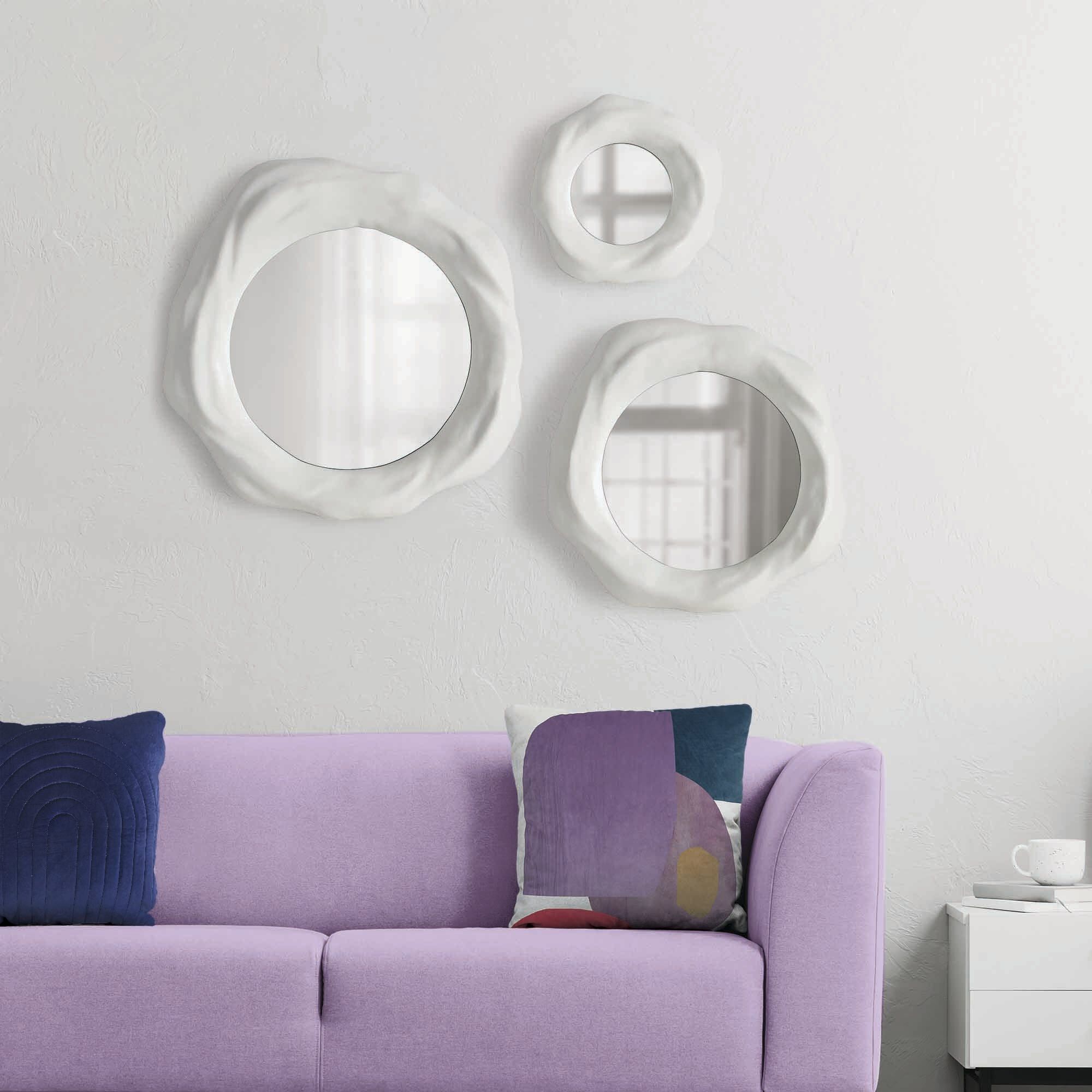 Evaton 19.3 X 19.1 inch Clear and Matte Off-White Wall Mirrors, Set of 3