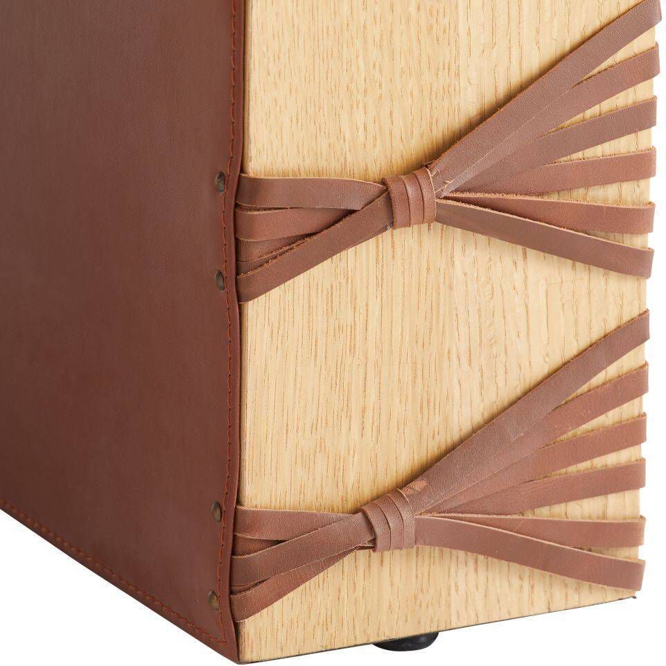 Hutchins Deep Russet Leather and Natural Oak with Antique Brass Bench