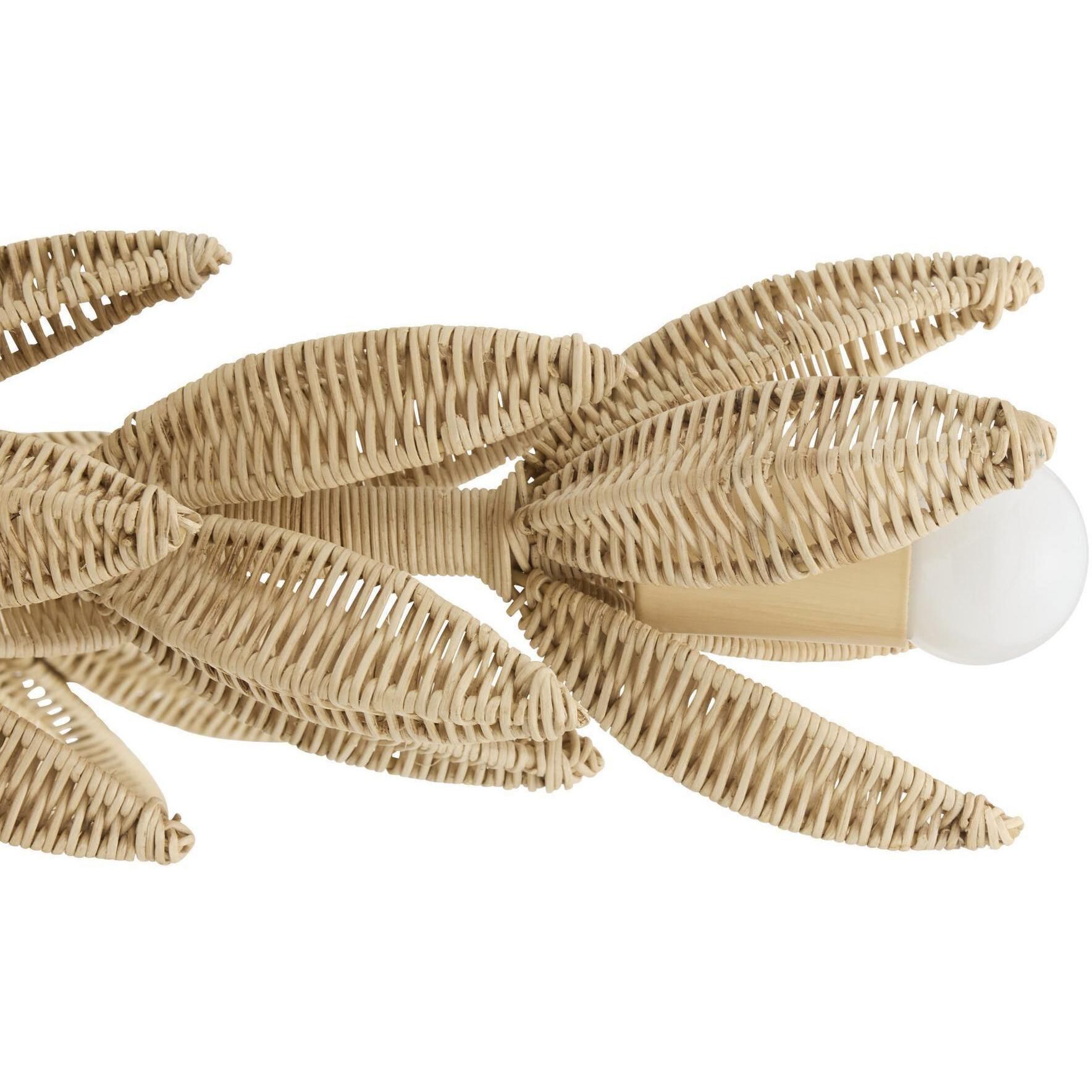 Kasai 6 Light 36.5 inch Natural Rattan and Antique Brass Semi-Flush Mount Ceiling Light