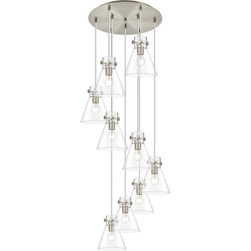 Newton Cone 9 Light 22.13 inch Brushed Satin Nickel Multi Pendant Ceiling Light in Clear Glass