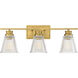 Transitional 3 Light 24 inch Natural Brass Vanity Light Wall Light