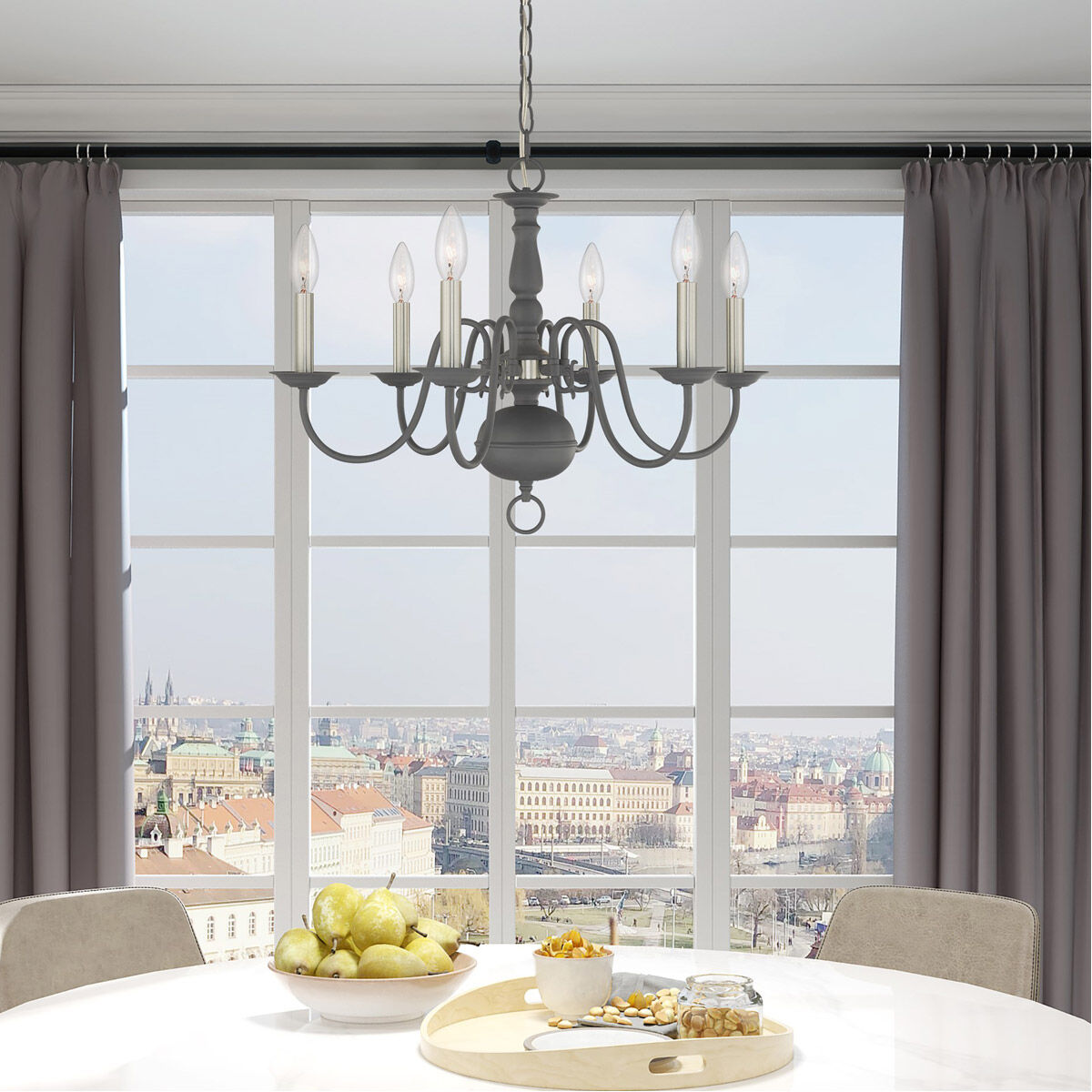 Williamsburgh 6 Light 24 inch Scandinavian Gray Chandelier Ceiling Light