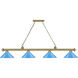 Cordon 4 Light 81.75 inch Rubbed Brass Billiard Ceiling Light in Electric Blue Steel