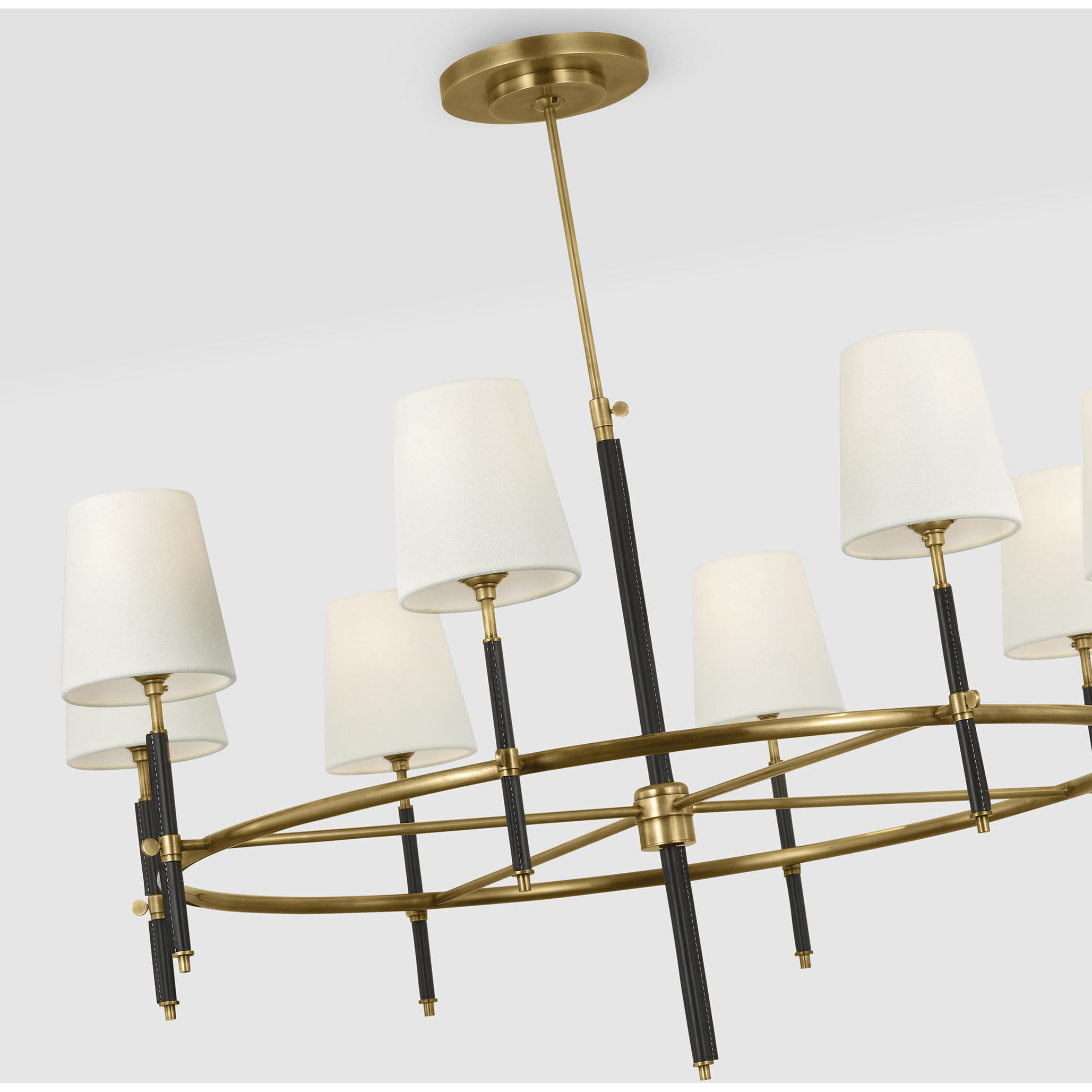 Thomas O'Brien Bryant2 LED 41 inch Hand-Rubbed Antique Brass and Chocolate Leather Wrapped Ring Chandelier Ceiling Light