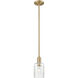 Arcadia Hadley 1 Light 4.88 inch Brushed Brass Mini Pendant Ceiling Light in Clear