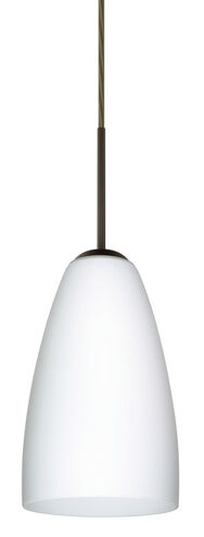 Riva 1 Light Bronze Pendant Ceiling Light in Opal Matte Glass, Incandescent