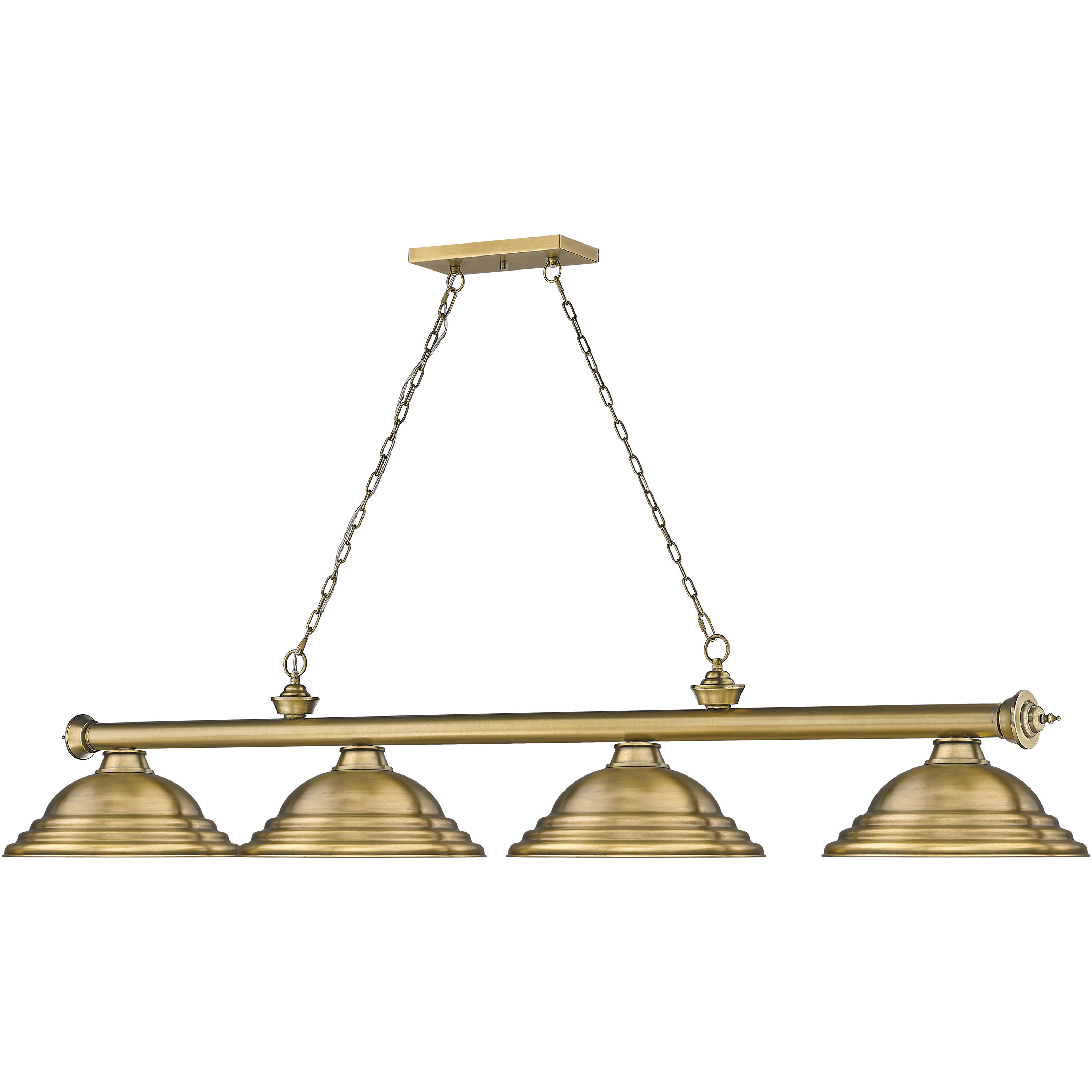Cordon 4 Light 81.75 inch Rubbed Brass Billiard Ceiling Light in Rubbed Brass Metal