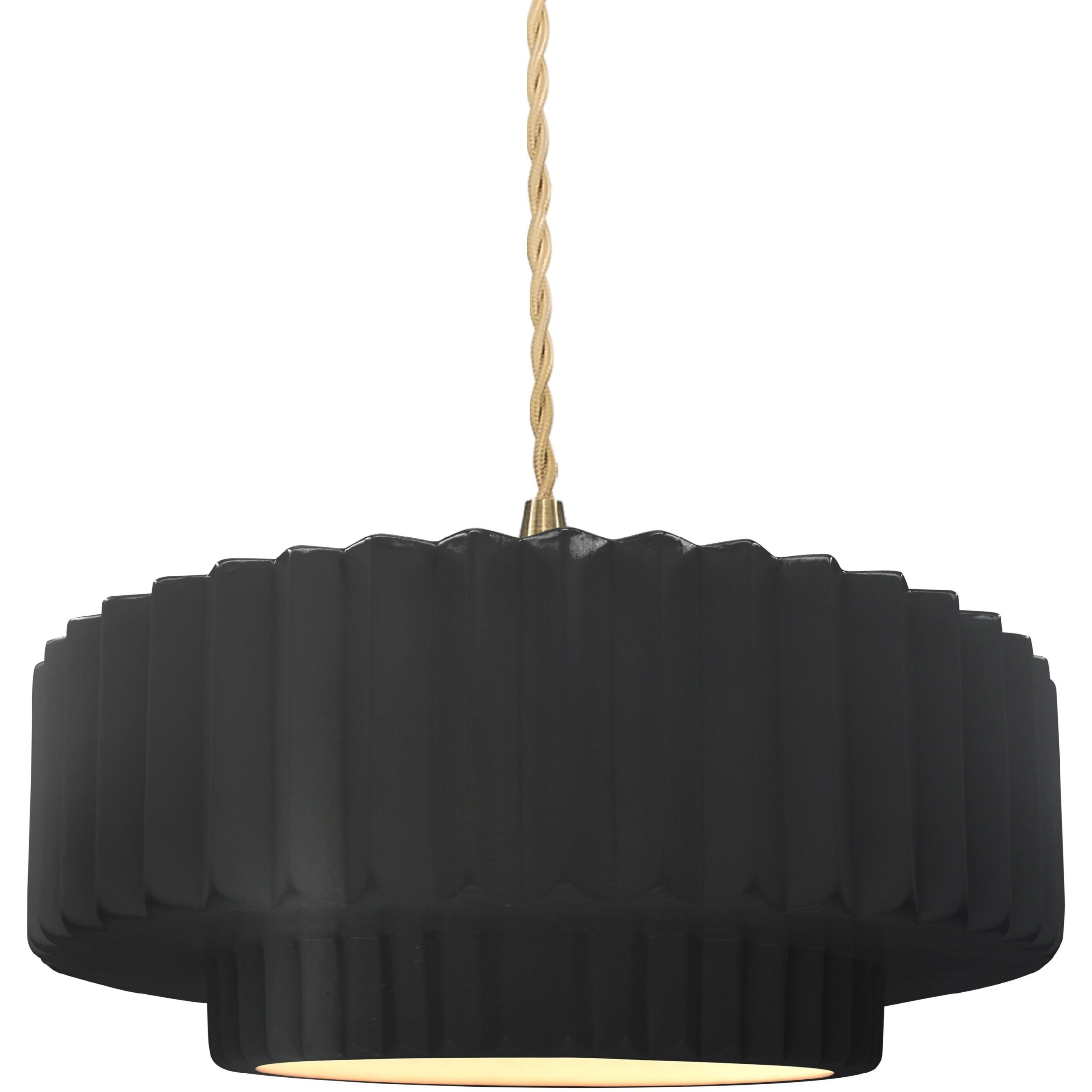 Radiance Collection - Pleated Tier Pendant Ceiling Light in Brushed Brass, Dedicated LED, Beige Twist Cord, Carbon Matte Black, 14.5W x 5.25H, Form+Finish+Function