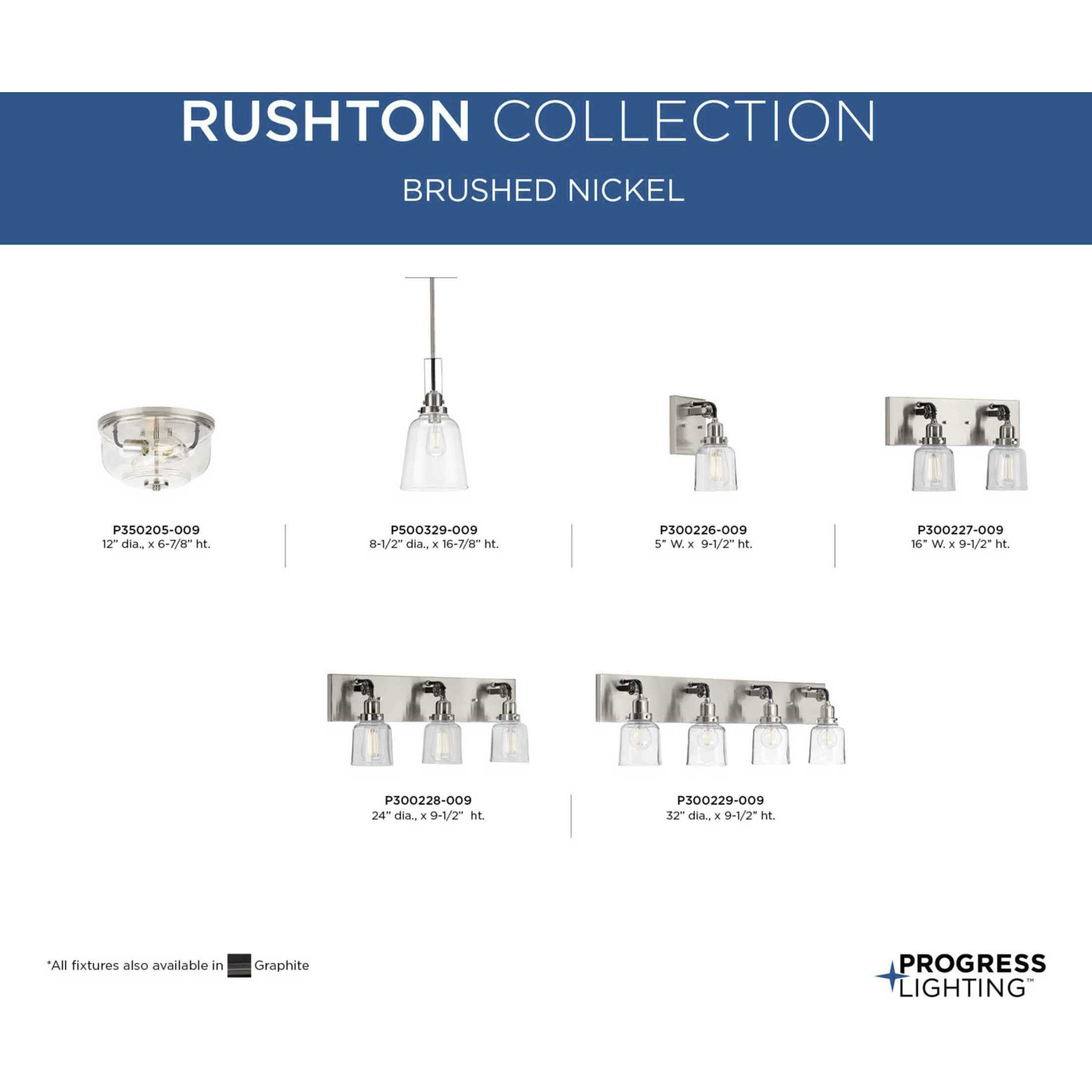 Rushton 1 Light 9 inch Brushed Nickel Pendant Ceiling Light