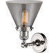 Franklin Restoration Large Cone LED 8 inch Polished Nickel Semi-Flush Mount Ceiling Light in Plated Smoke Glass, Franklin Restoration