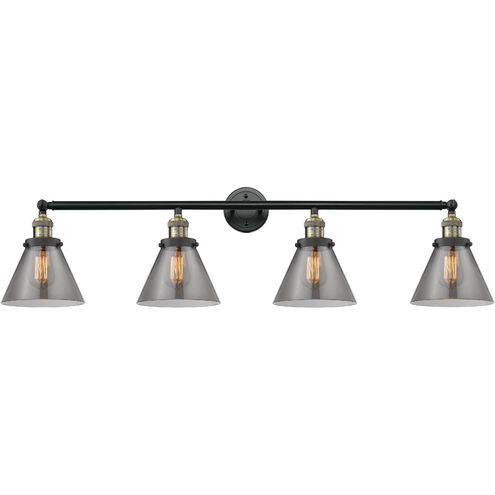 Franklin Restoration Large Cone 4 Light 44 inch Black Antique Brass Bath Vanity Light Wall Light in Plated Smoke Glass, Franklin Restoration