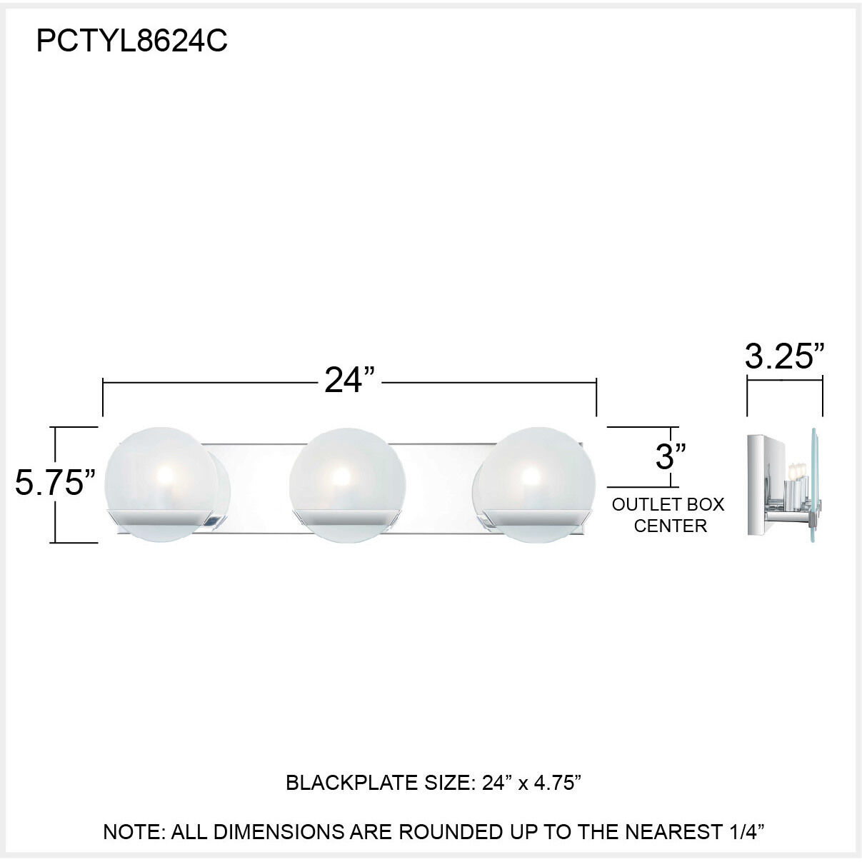Tyleigh 3 Light 24 inch Polished Chrome Bath Light Wall Light