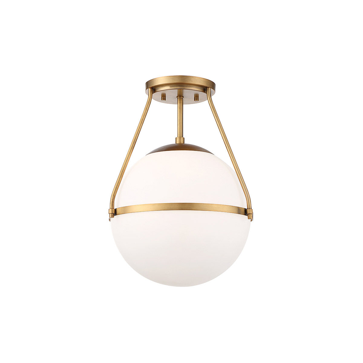 Mid-Century Modern 1 Light 13.25 inch Natural Brass Semi-Flush Ceiling Light