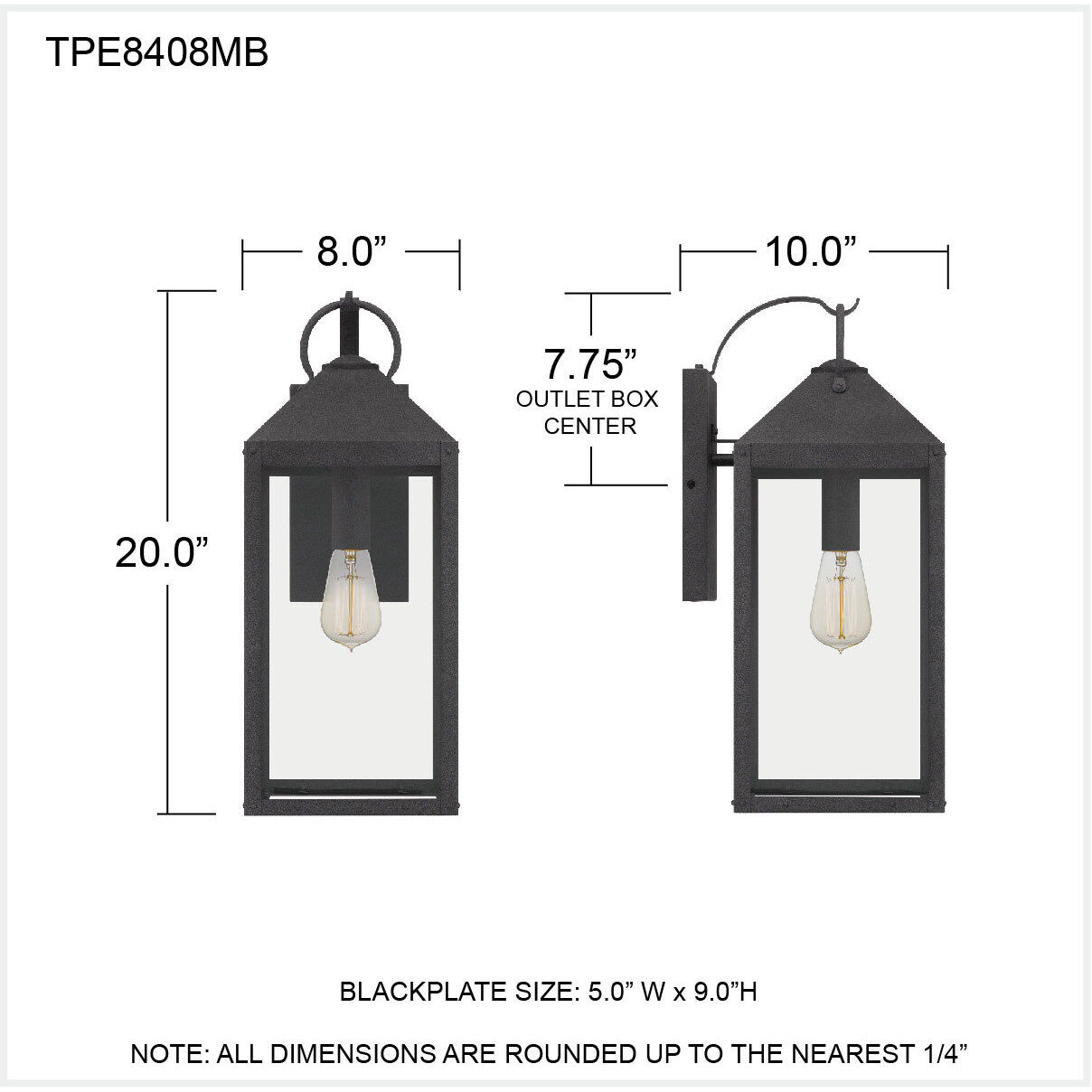 Thorpe 1 Light 20 inch Mottled Black Outdoor Wall Lantern, Large