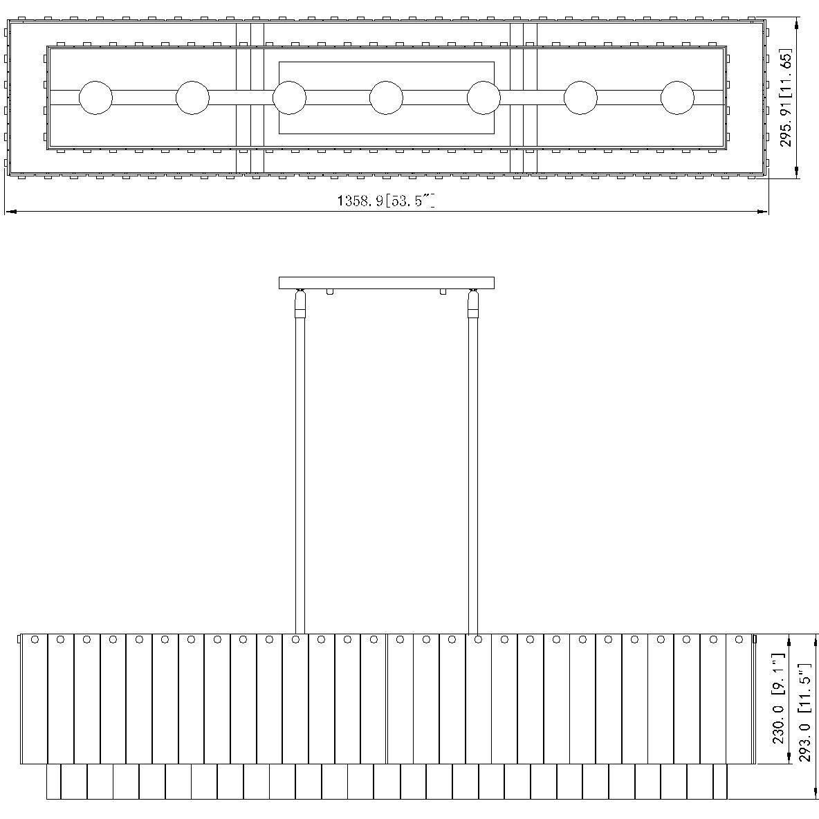 Glacier 7 Light 53.5 inch Modern Gold Linear Chandelier Ceiling Light