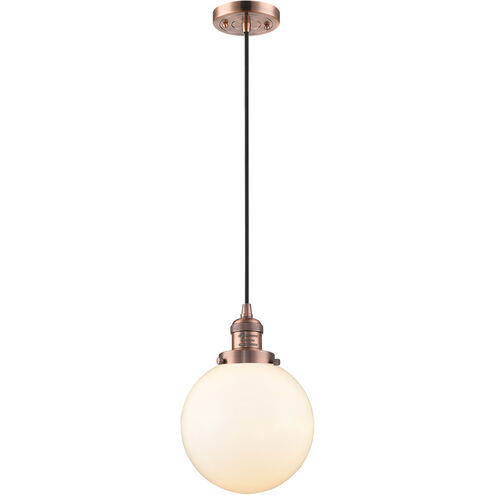 Franklin Restoration Large Beacon LED 8 inch Antique Copper Mini Pendant Ceiling Light in Matte White Glass, Franklin Restoration