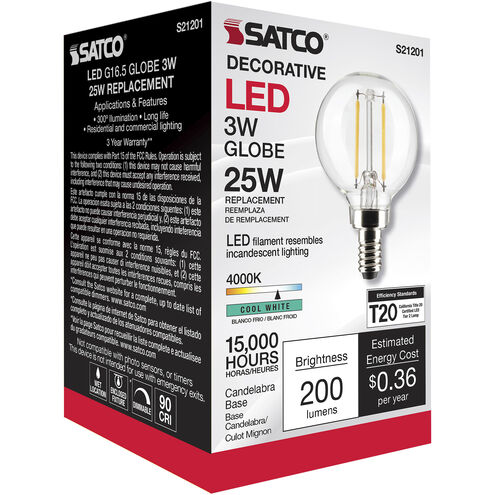 Lumos LED Candelabra Candelabra 3.00 watt 4000K LED Filament