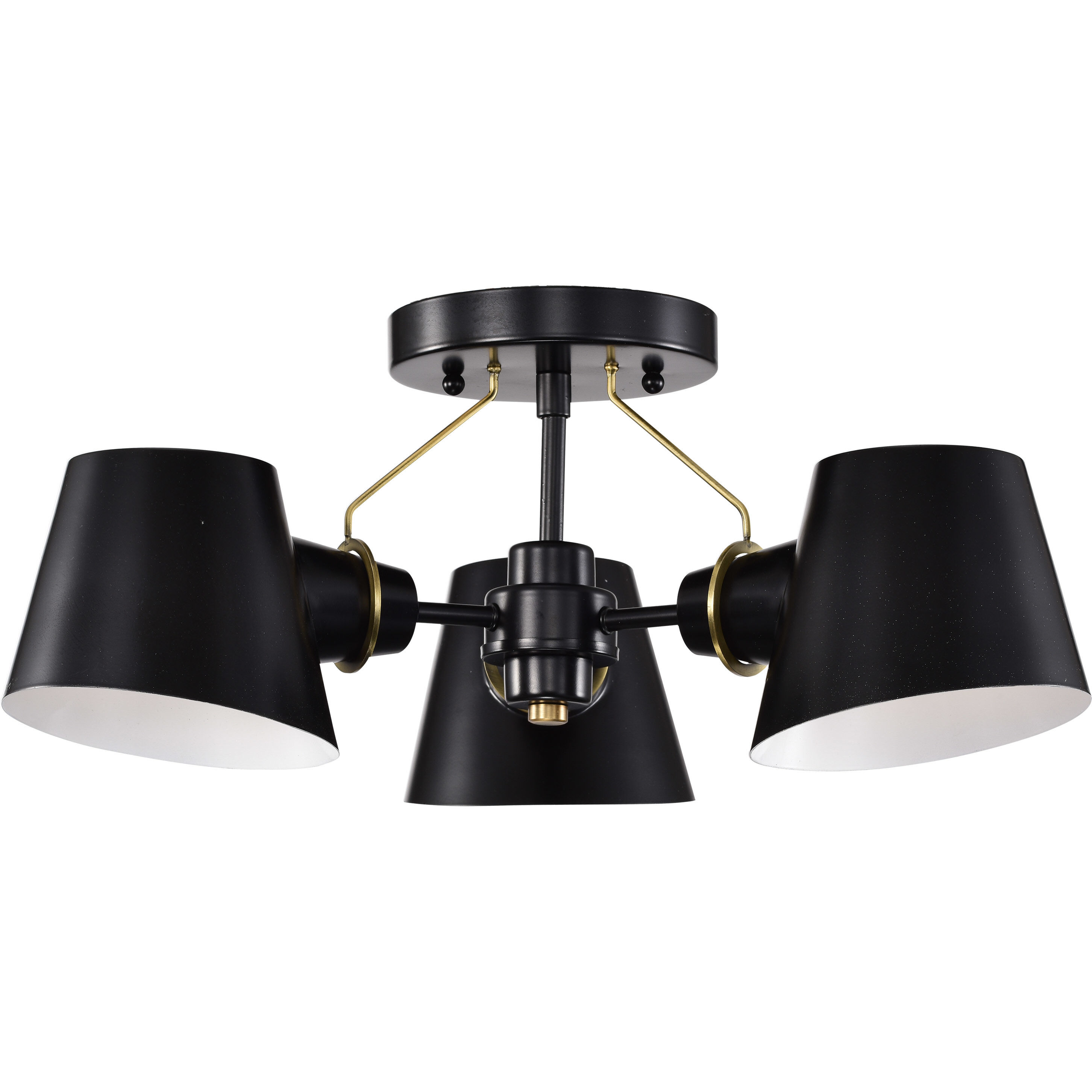 Baxter 3 Light 20 inch Black/Burnished Brass Semi Flush Ceiling Light