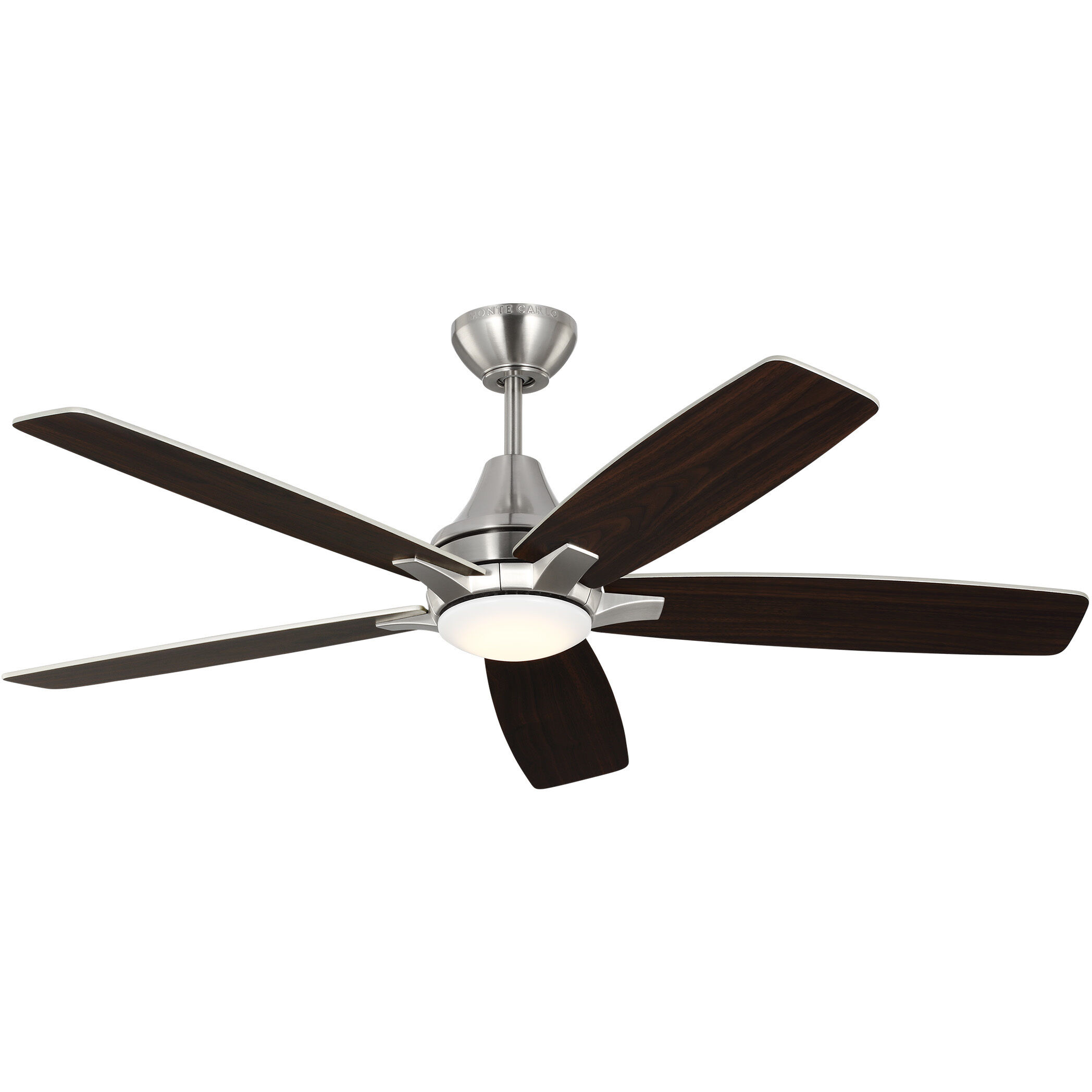 Lowden 52 LED 52 inch Brushed Steel with Silver/American Walnut reversible blades Indoor/Outdoor Ceiling Fan