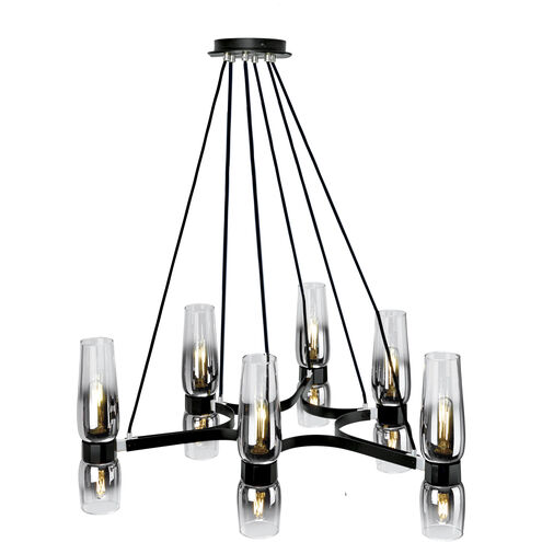 Flame 12 Light 36 inch Matte Black with Chrome and Clear Ombre Chandelier Ceiling Light