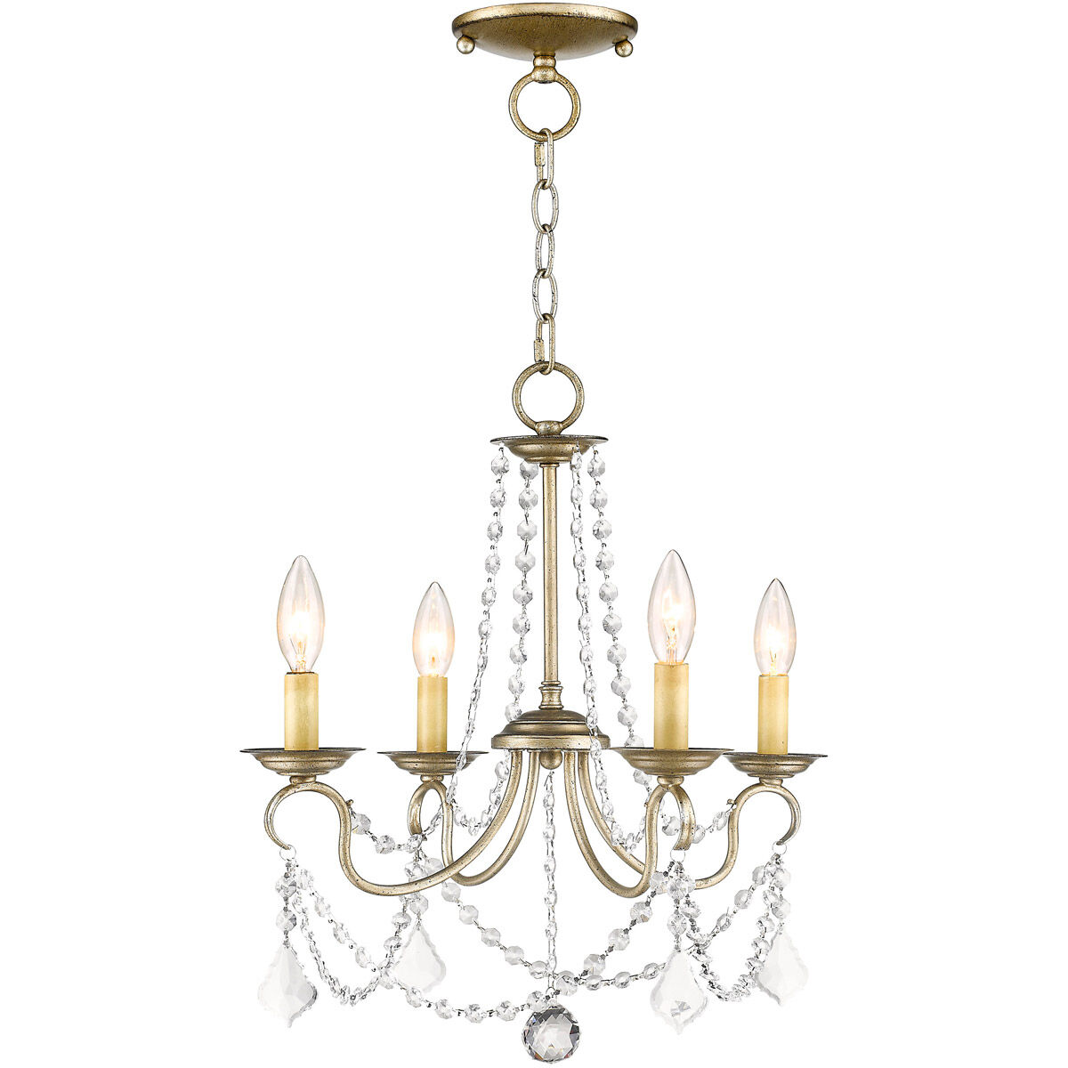 Pennington 4 Light 18 inch Hand Painted Antique Silver Leaf Convertible Mini Chandelier/Ceiling Mount Ceiling Light