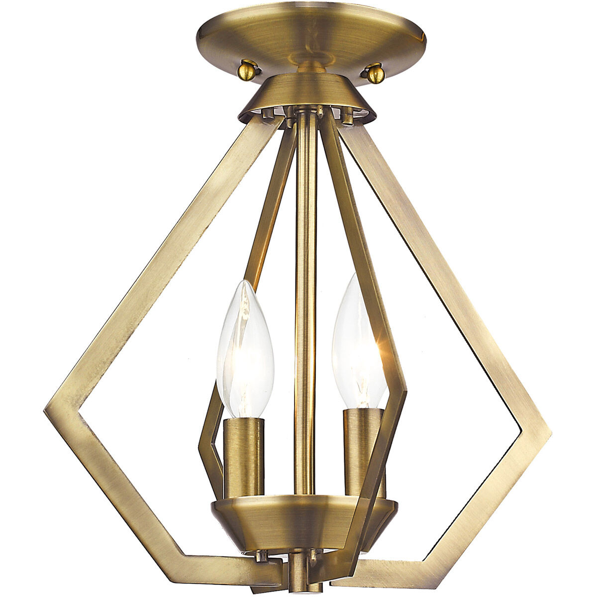 Prism 2 Light 11.25 inch Antique Brass Convertible Mini Chandelier/Ceiling Mount Ceiling Light